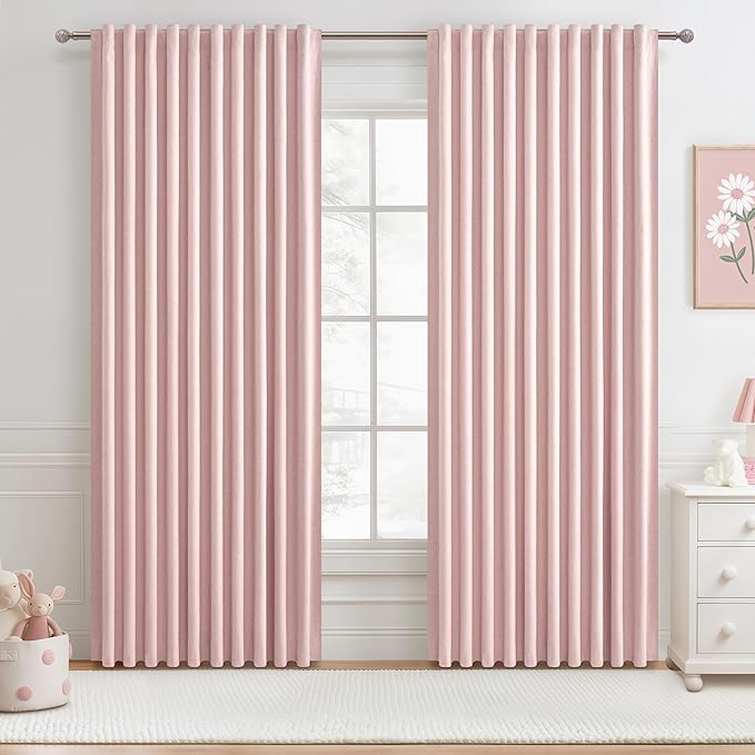 Cute Baby Pink Extra Wide Curtains 70 Inches Wide by QJMYDECO