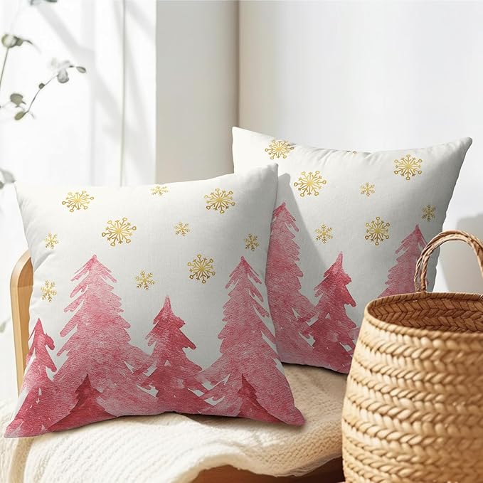 Christmas Tree Throw Pillow 16x16 Inch Set of 2 Cover Winter Christmas - Image 5