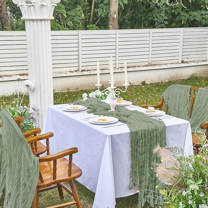 IVAPUPU 8 Pcs Cheesecloth Table Runner - 10ft Sage Green Boho Gauze Cheese - Image 7