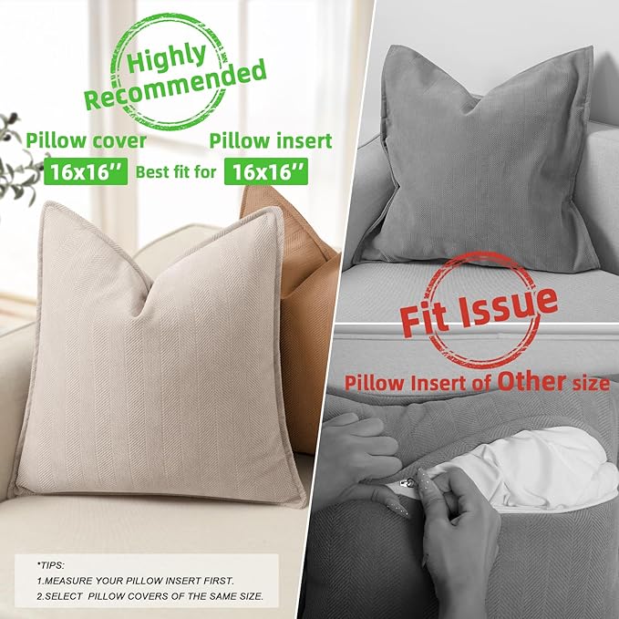 ZWJD Beige Pillow Covers 16x16 Set of 2 Chenille Throw Pillow Covers - Image 3