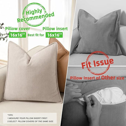 ZWJD Beige Pillow Covers 16x16 Set of 2 Chenille Throw Pillow Covers - Image 3
