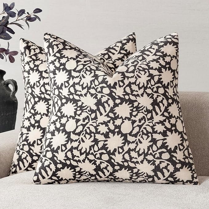 Foindtower Set of 2 Decorative Neutral Floral Throw Pillow Covers Accent by Foindtower