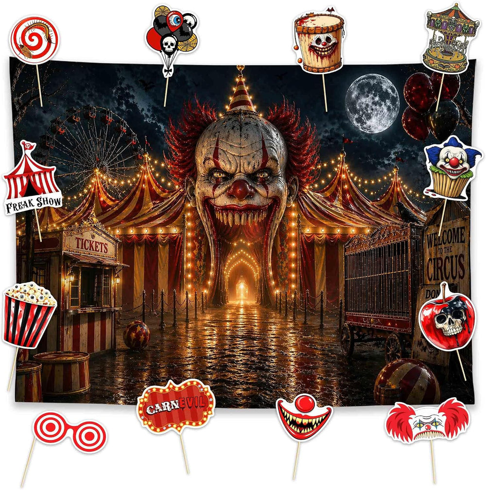 Allenjoy 96" x 72" Halloween Horror Clown Photography Backdrop with...