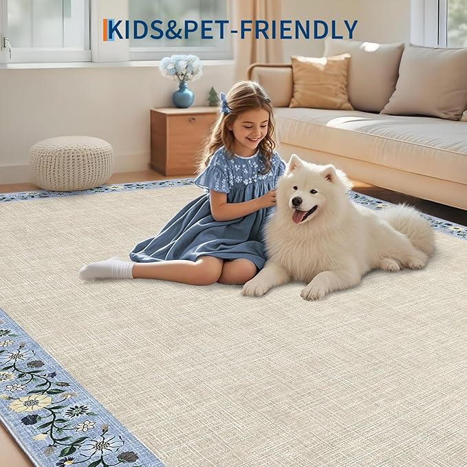 GarveeHome Washable Rugs for Living ROM 8 x 10 Large Area Rug Farmhouse Floral - Image 7