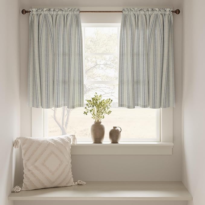 jinchan Striped Linen Kitchen Curtains 36 Inch Cafe Tier Curtains Balanced - Image 3