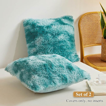 XeGe Tie Dye Faux Fur Throw Pillow Covers, Luxury Fluffy Plush Pillow Shams - Image 2