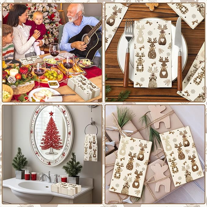 Peryiter 100 Pack Rustic Neutral Christmas Reindeer Paper Napkins Disposable 3 - Image 6