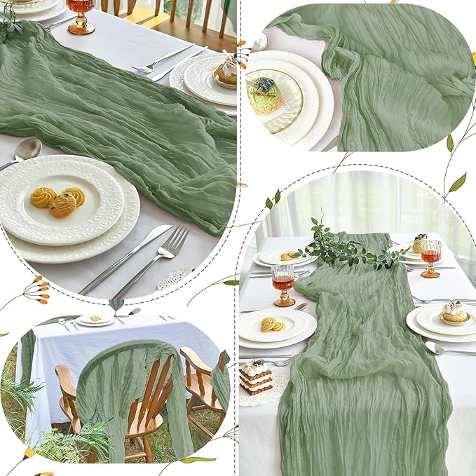 IVAPUPU 10 Pcs Cheesecloth Table Runner - 10ft Sage Green Boho Gauze Cheese - Image 8