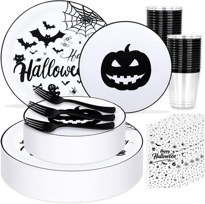 150 Pcs Black Halloween Tableware Party Supplies Serve 30