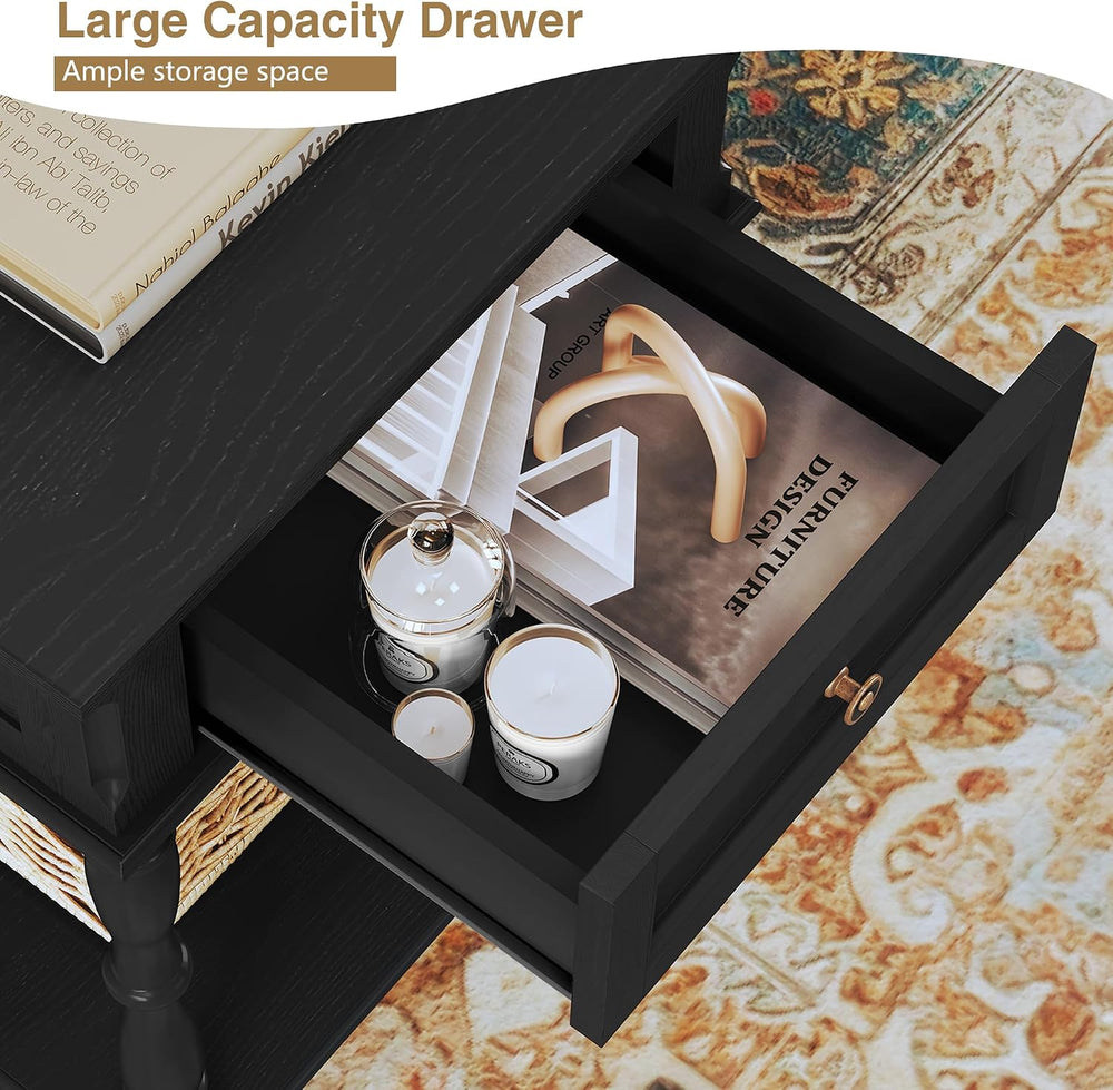 ARTPOWER Nightstand with Charging Station, Minimal Assembly, Retro Wood Night...
