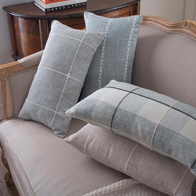 vctops Rustic Striped Cotton Linen Decorative Throw Pillow Cover Embroidery - Image 4