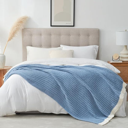 Snuggle Sac Ribbed Blue Throw Blanket - Image 6