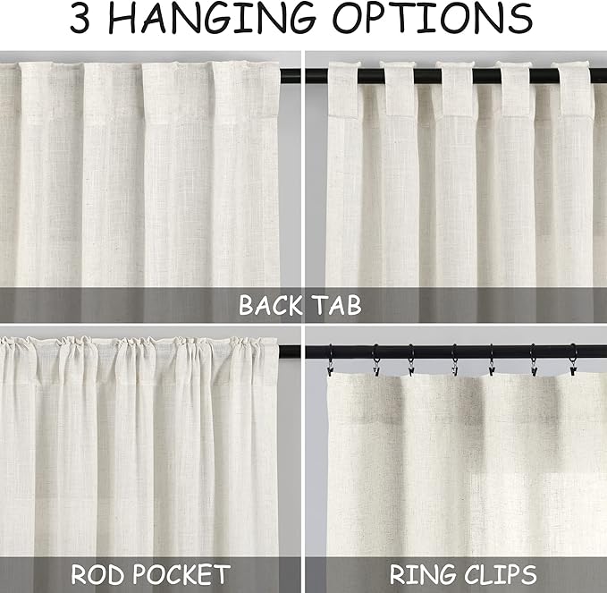 Cream Linen Curtains 168 Inches Long - Image 2