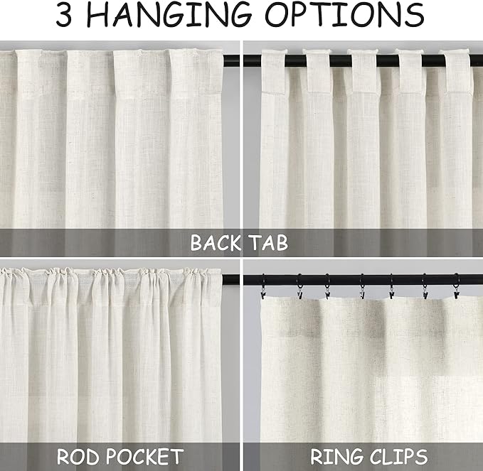 Nanspring Cream Linen Curtains 81 Inches Long - Image 2