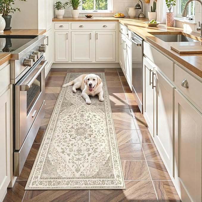 Moynesa 2x6 Beige Washable Runner Rug - Image 2