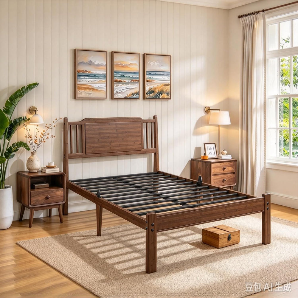 Twin XL 14" Solid Bamboo Wood Bed Frames with Headboard, Brown