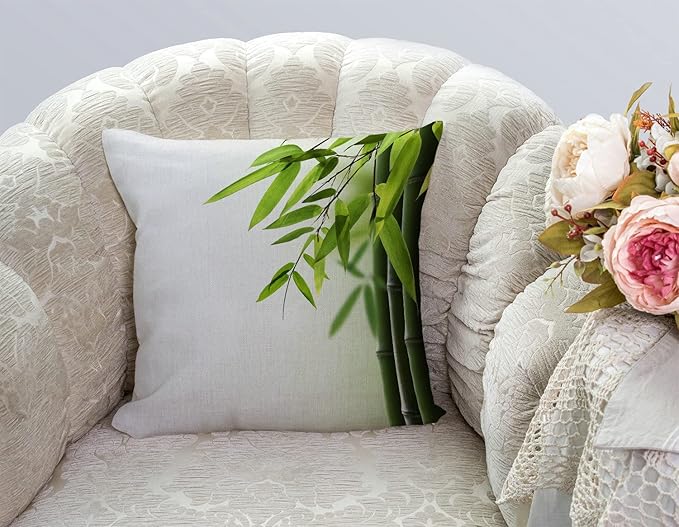 TSSOHU Green Bamboo Farmhouse Pillow Cover Cotton Linen Decorative Square Throw - Image 3