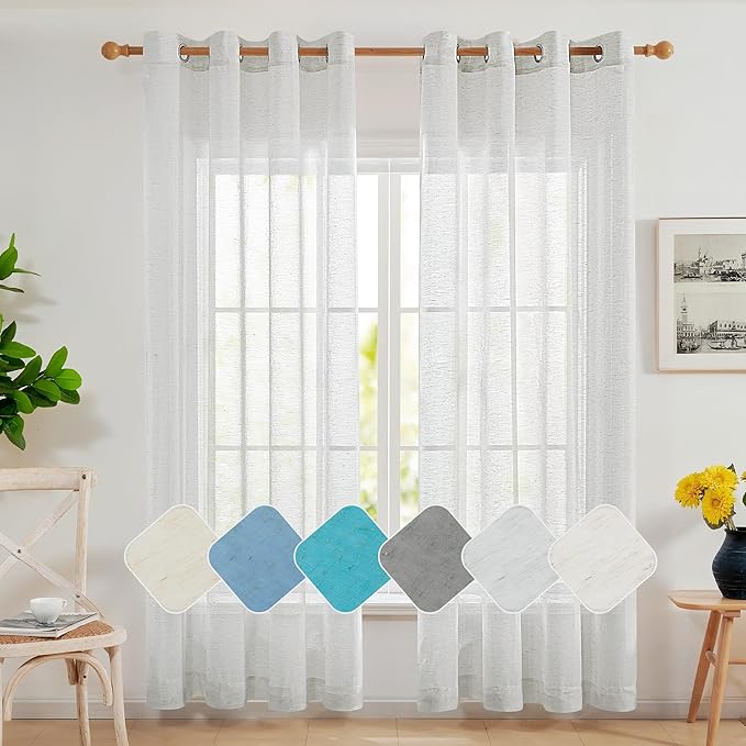 Deconovo Linen-Feel Sheer Curtains, 2 Panels, Grommet Top, Sustainable by Deconovo