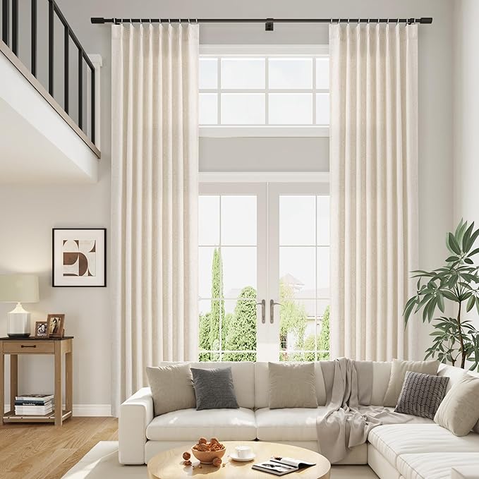 Natural Pinch Pleat Linen Curtains 136 Inch Length 2 Panels Set by Aersas