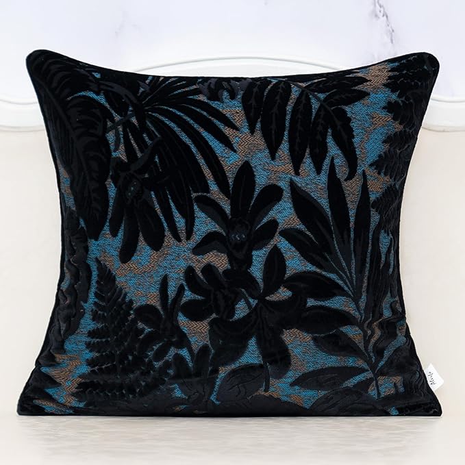 Alerfa Black Throw Pillow Cover 18x18 Inch, Square Cut Velvet Maple Leaf by Alerfa