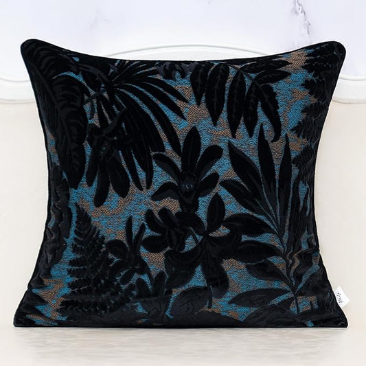 Alerfa Black Throw Pillow Cover 20x20 Inch, Square Cut Velvet Maple Leaf by Alerfa