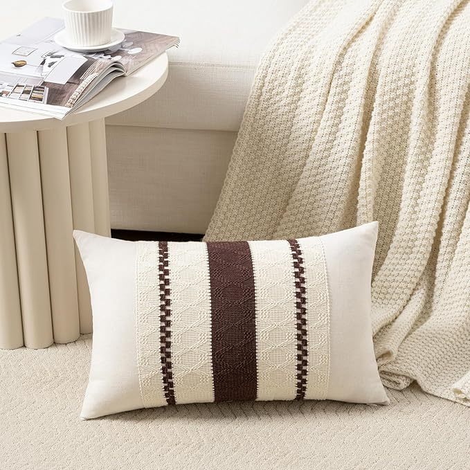 Fancy Homi Set of 2 Boho Brown Long Lumbar Decorative Throw Pillow Cover 14x24 - Image 2