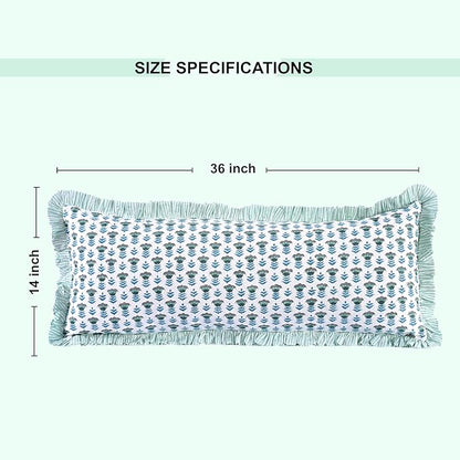 Ridhi Aquamarine Blue 100% Cotton Block Print Ruffle Lumbar Sham Cover Handmade - Image 7
