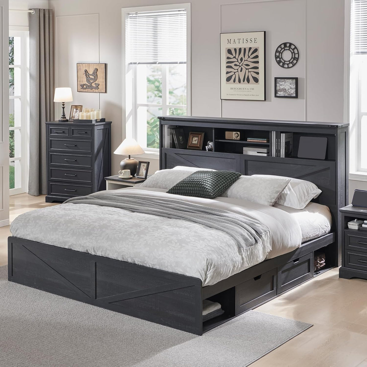 accohoho farmhouse king size bed frame with 52", main product view