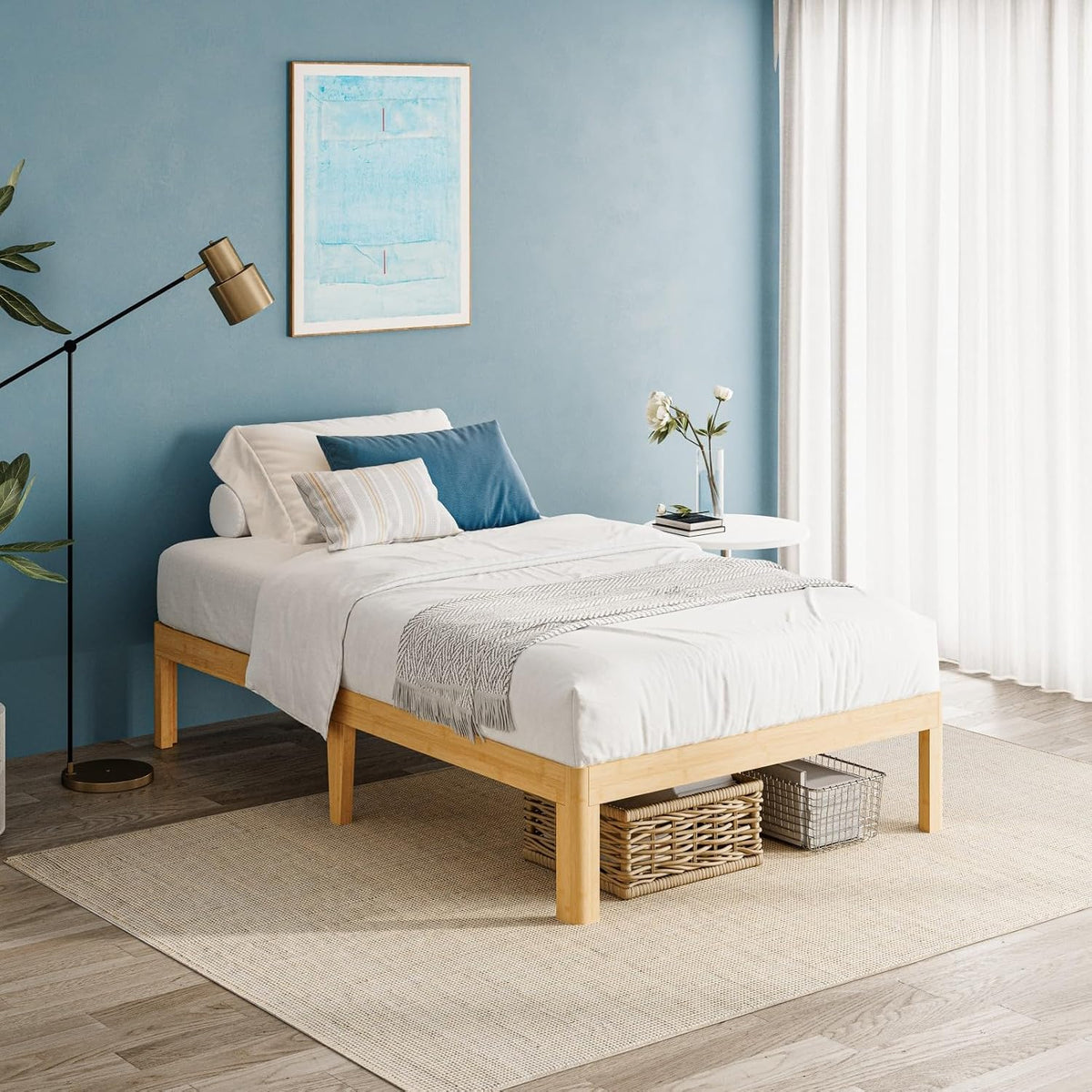 14 inch high bamboo wood twin bed frame, main product view