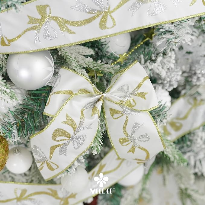 MEEDEE Gold and Silver Christmas Ribbon 2.5 Inch White Satin Ribbons - Image 5