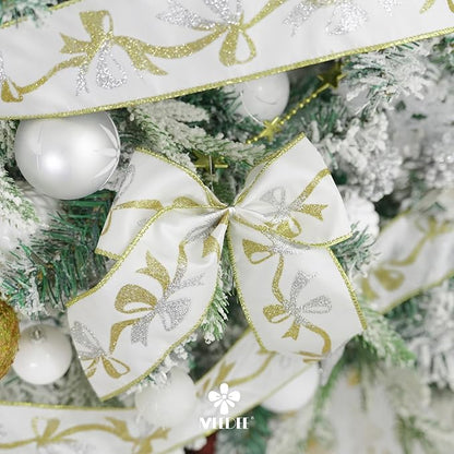 MEEDEE Gold and Silver Christmas Ribbon 2.5 Inch White Satin Ribbons - Image 5