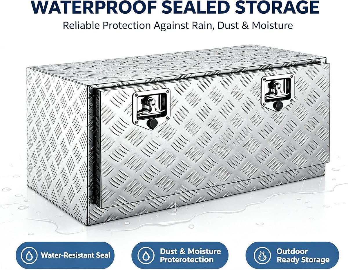 30 inch full weld aluminum underbody tool box, side view