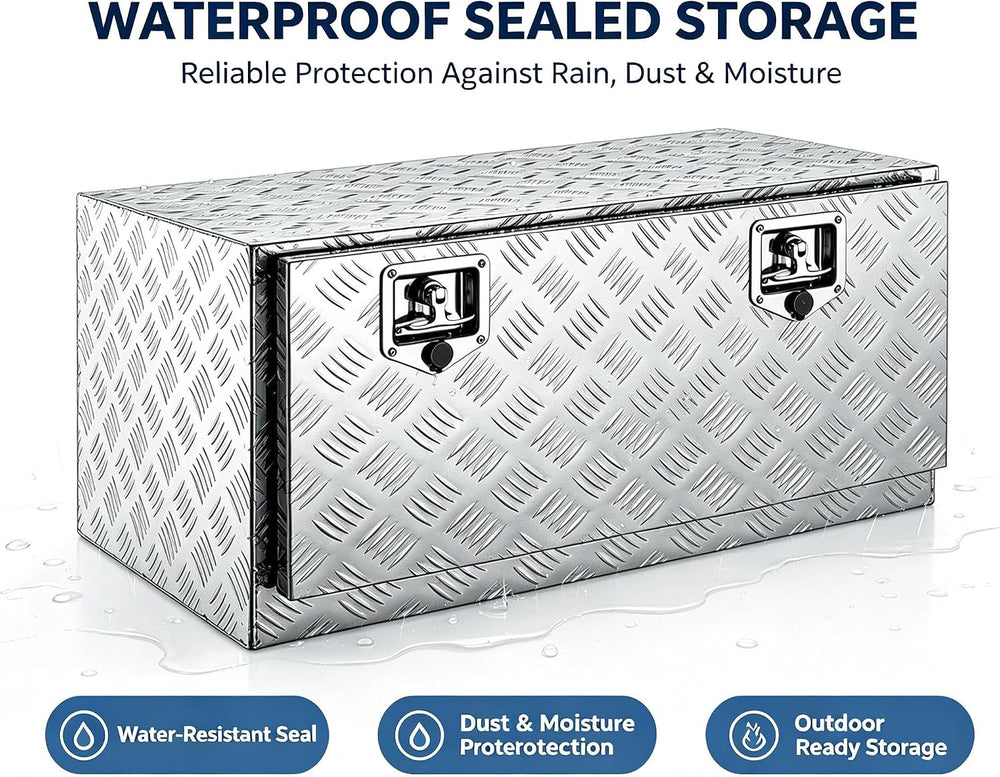 30 Inch Aluminum Underbody Tool Box, RV Trailer Flatbed Storage Box, Weather‑...