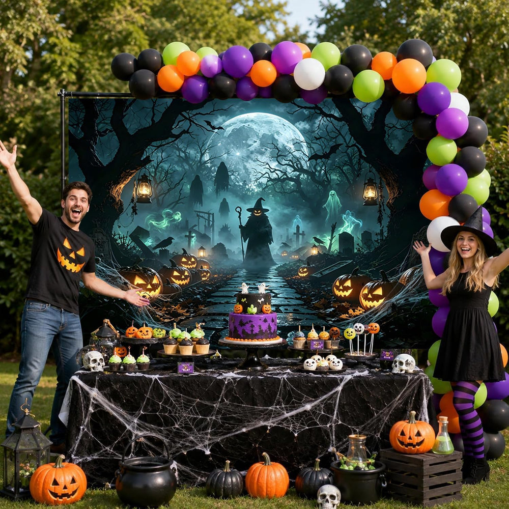 Halloween Backdrop 20x10ft Haunted Forest Cemetery Halloween Photo Backdrop