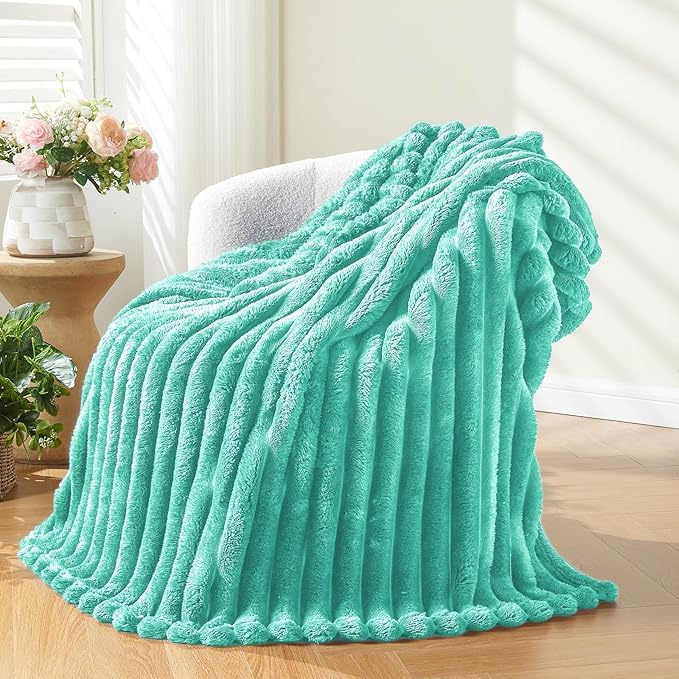 NEWCOSPLAY Super Soft King Blanket Aqua Premium Silky Flannel Fleece 3D Ribbed - Image 9