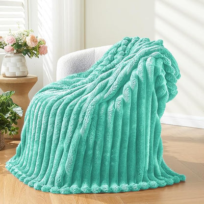 NEWCOSPLAY Super Soft Queen Blanket Aqua Premium Silky Flannel Fleece 3D Ribbed - Image 9