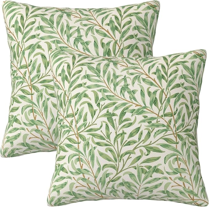 Rustic Vintage Floral Green Leaf Throw Pillow Covers 18x18 Inch Set of 2 by Unknown