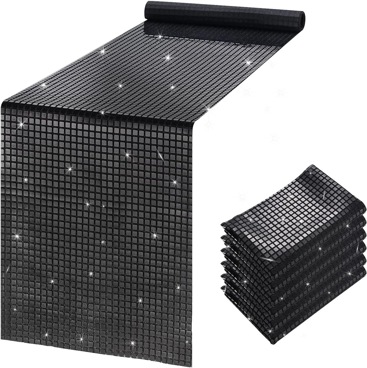 Disco Party Table Runners 6 Packs 12 x 72 Inches - Black Sequin Table Runners for Retro 70s 80s Theme Disco Dance Party Birthday Holiday Wedding Halloween Table Decorations