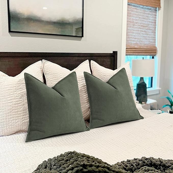 ZWJD Army Green Pillow Covers 18x18 Set of 2 Chenille Throw Pillow Covers - Image 5