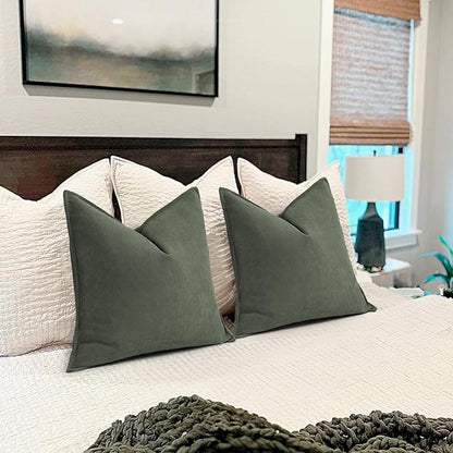 ZWJD Army Green Pillow Covers 16x16 Set of 2 Chenille Throw Pillow Covers - Image 2