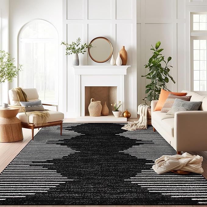 Rugshop Bohemian Stripe Stain Resistant High Traffic Living Room Kitchen by Rugshop