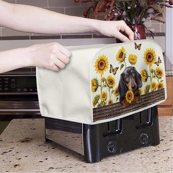 Sunflower Butterfly Printed 2 Slice Kitchen Machine Covers, Dachshund Print - Image 3