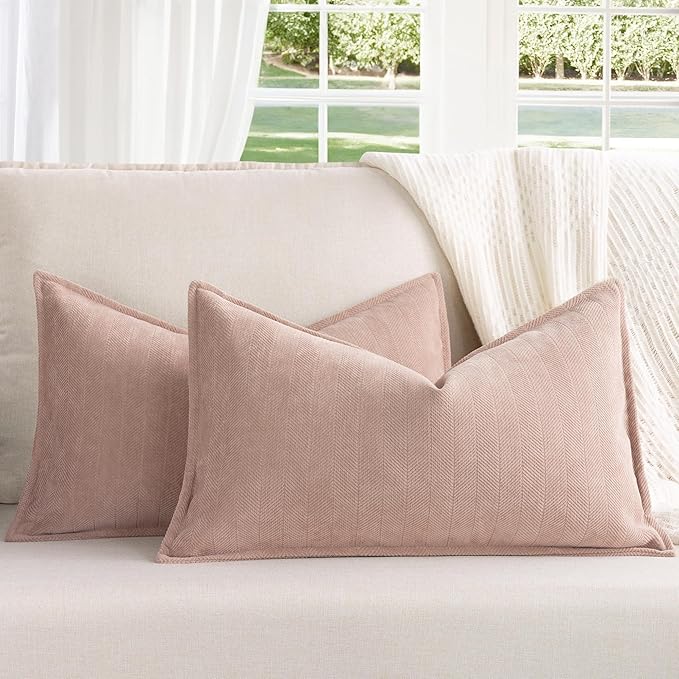 ZWJD Dusty Pink 12x20 Pillow Covers Set of 2 Chenille Throw Pillow Covers by ZWJD