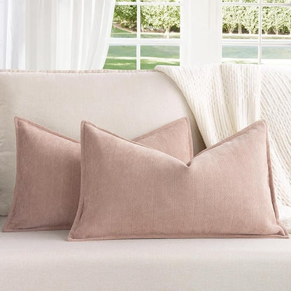 ZWJD Dusty Pink 12x20 Pillow Covers Set of 2 Chenille Throw Pillow Covers by ZWJD