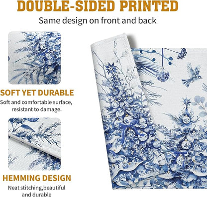 Blue and White Christmas Tree Placemats Set of 4, 12x18 Inch Chinoiserie Xmas - Image 5