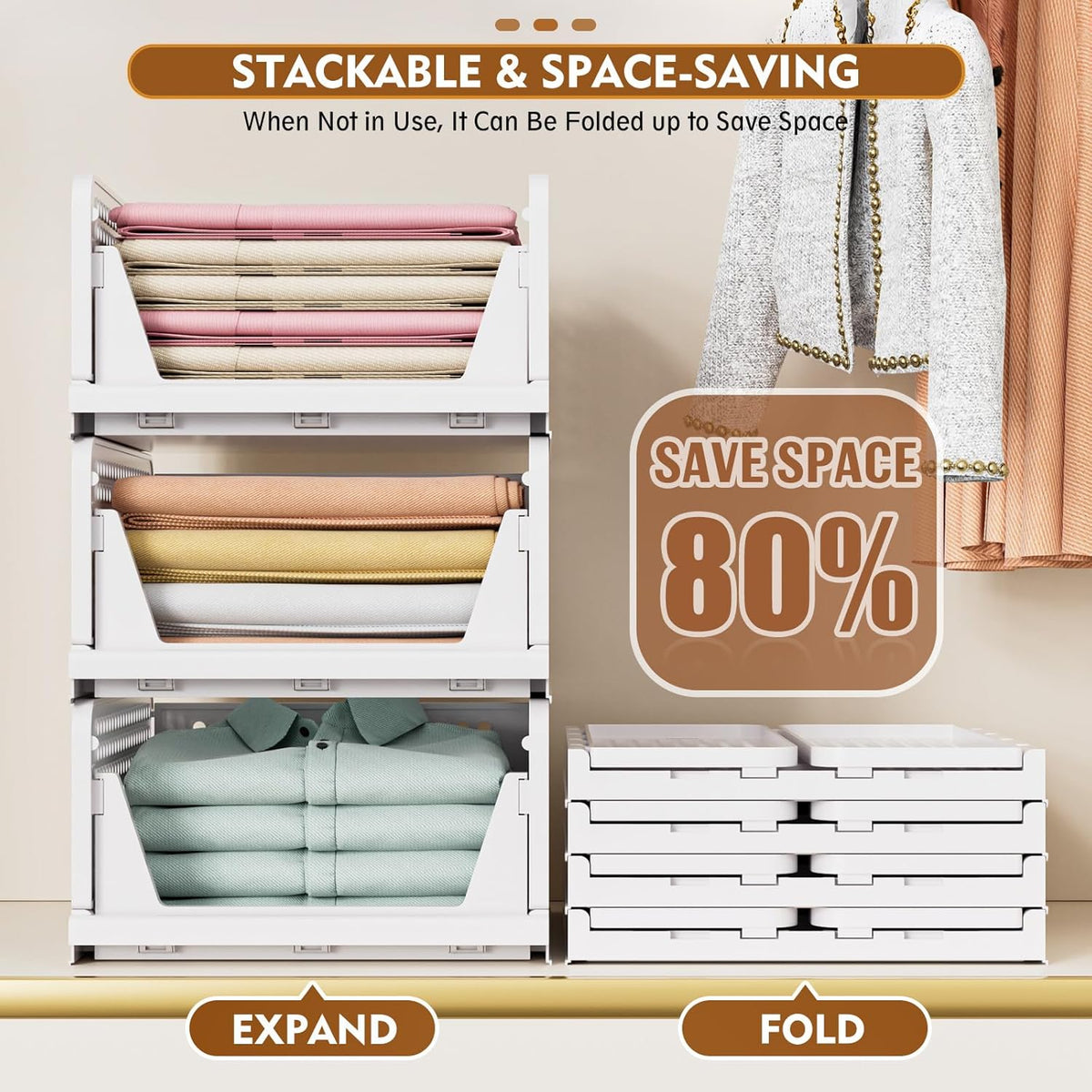 closet organizers and storage, stackable & foldable closet showing dimensions