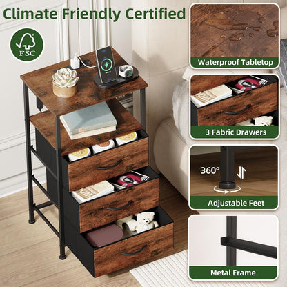 somdot tall nightstand with 3 drawers, charging station, package contents