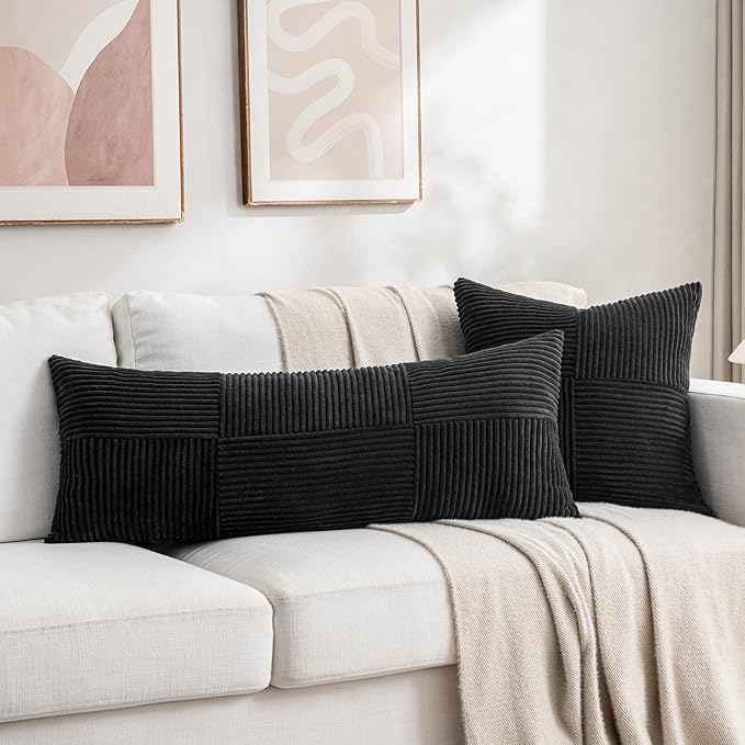 Fancy Homi Set of 2 Black Boho Long Lumbar Body Decorative Throw Pillow Cover - Image 5