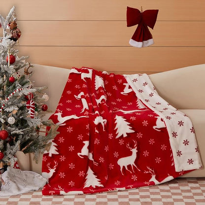 COOVA Christmas Faux Rabbit Fur & Flannel Throw Blanket 50x60 Inch by COOVA