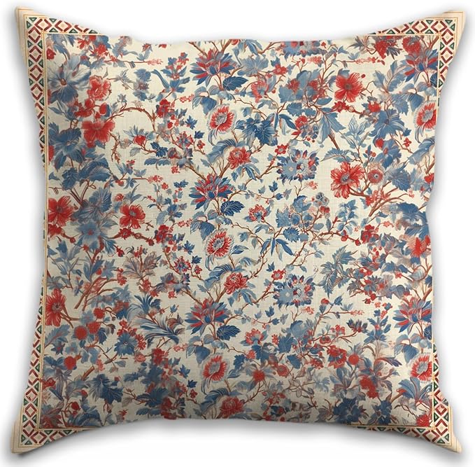 Bohemian Pillow Covers | Vintage Floral & Carpet Design | Double Sided Blue by RBAFAO